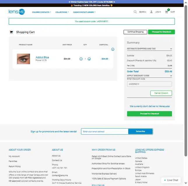 Lens.me checkout page showing Lens.me discount code box | Screenshot taken by SimplyCodes community member on Dec 9, 2025