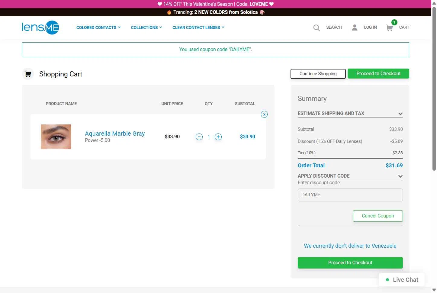 Lens.me checkout page showing Lens.me discount code box | Screenshot taken by SimplyCodes community member on Jan 26, 2026