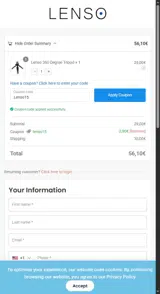 Lenso15 coupon verification screenshot