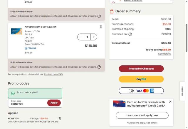 Lens World checkout page showing Lens World promo code box | Screenshot taken by SimplyCodes community member on Apr 25, 2025