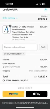 SHUTTERMUSE20 coupon verification screenshot