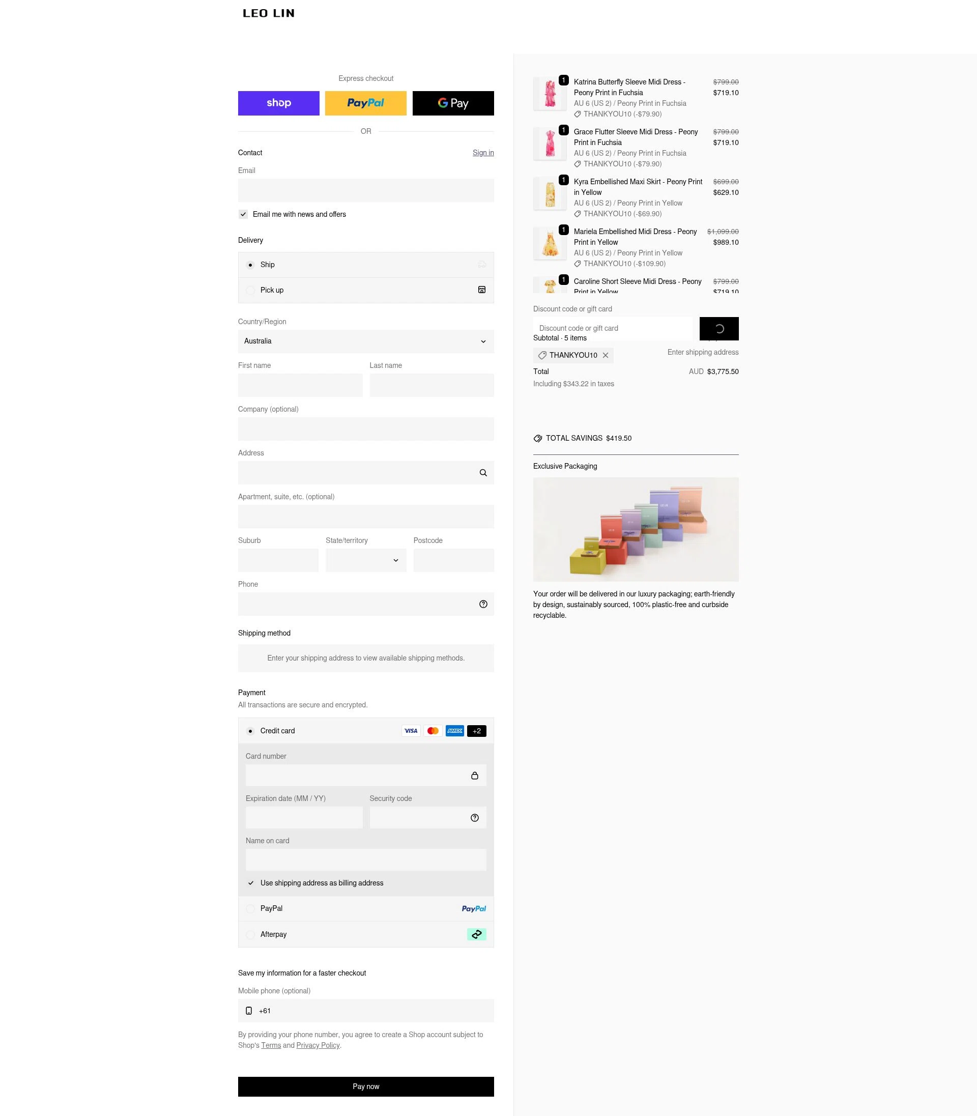 LEO LIN checkout page showing LEO LIN promo code box | Screenshot taken by SimplyCodes community member on Feb 11, 2026