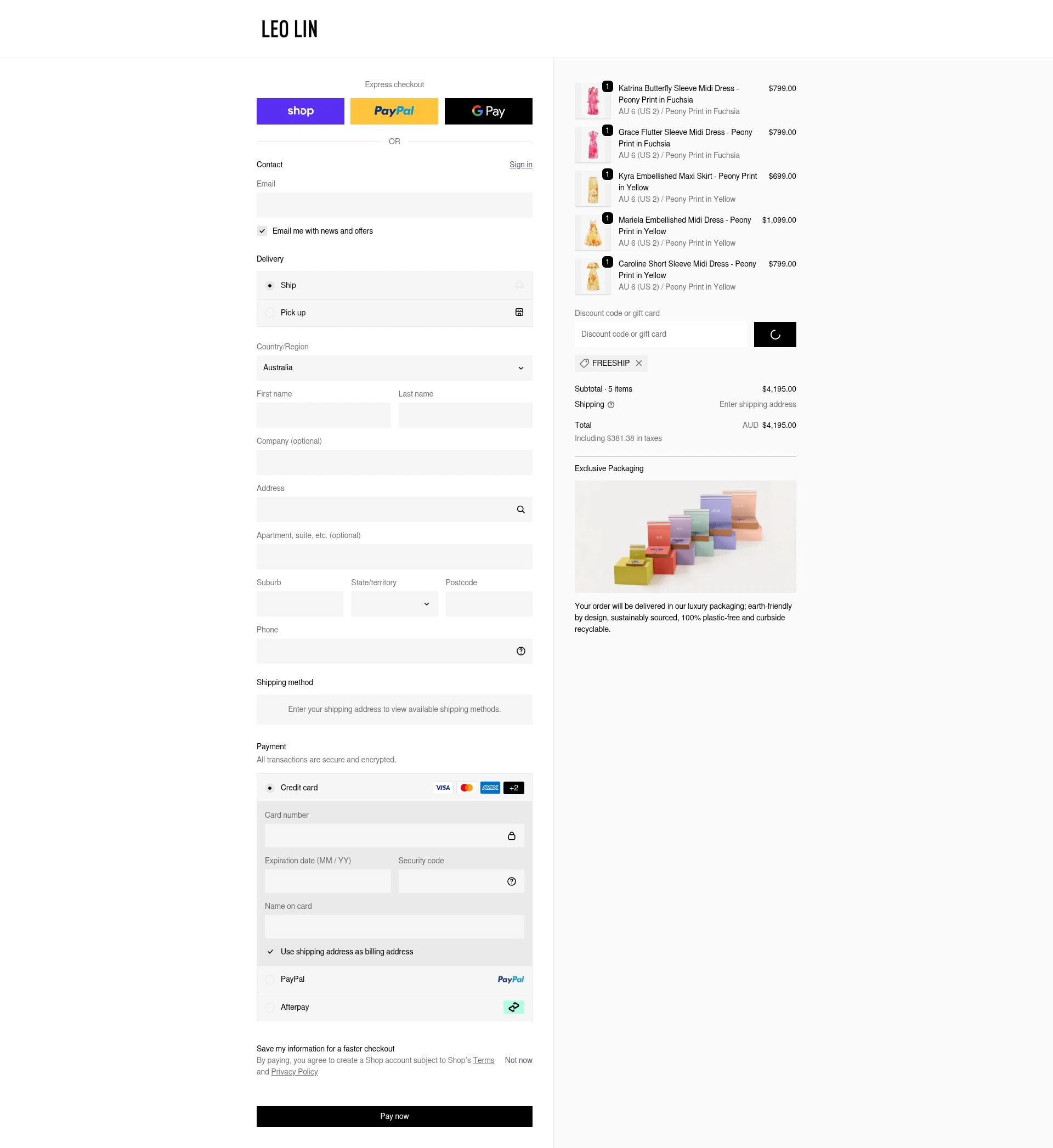LEO LIN checkout page showing LEO LIN promo code box | Screenshot taken by SimplyCodes community member on Feb 16, 2026