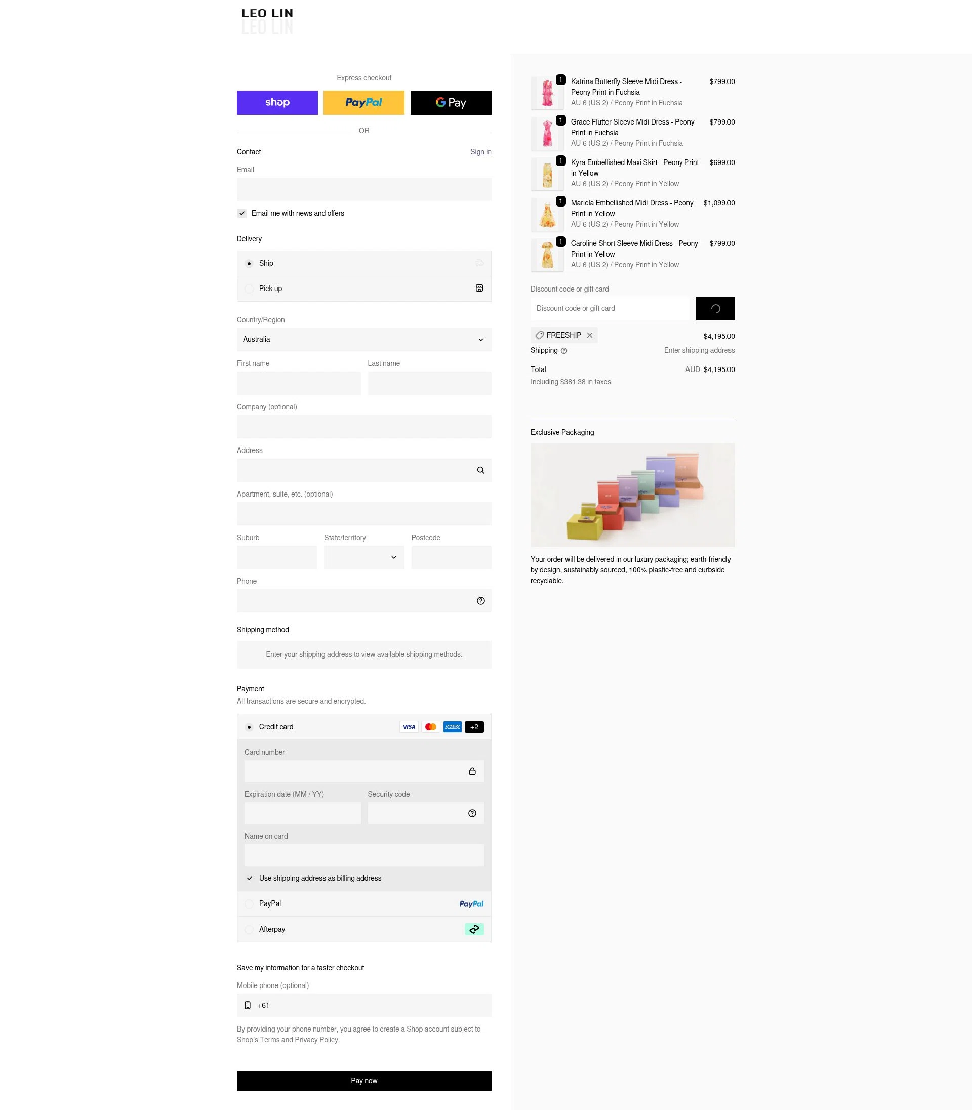 LEO LIN checkout page showing LEO LIN promo code box | Screenshot taken by SimplyCodes community member on Feb 11, 2026