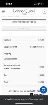 alex15 coupon verification screenshot