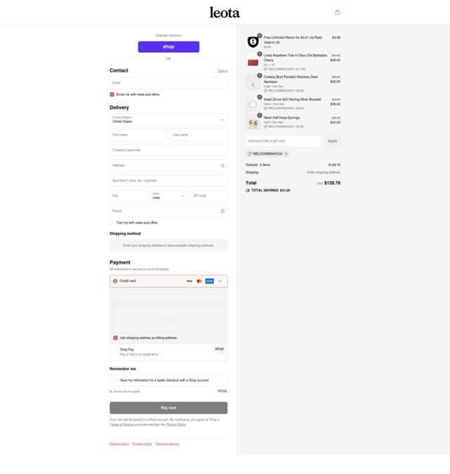 Leota checkout page showing Leota promo code box | Screenshot taken by SimplyCodes community member on Sep 12, 2025