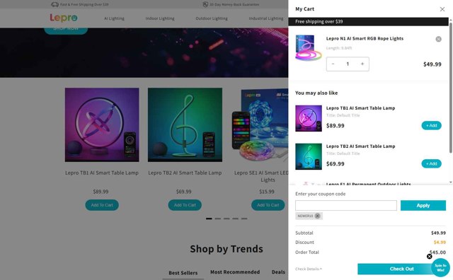Lepro checkout page showing Lepro coupon code box | Screenshot taken by SimplyCodes community member on Jul 31, 2025