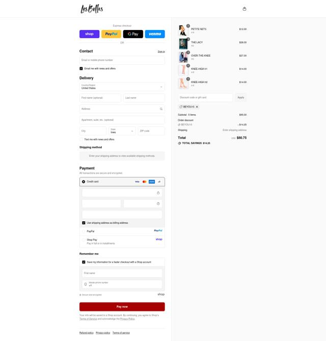 Les Belles checkout page showing Les Belles discount code box | Screenshot taken by SimplyCodes community member on Sep 15, 2025