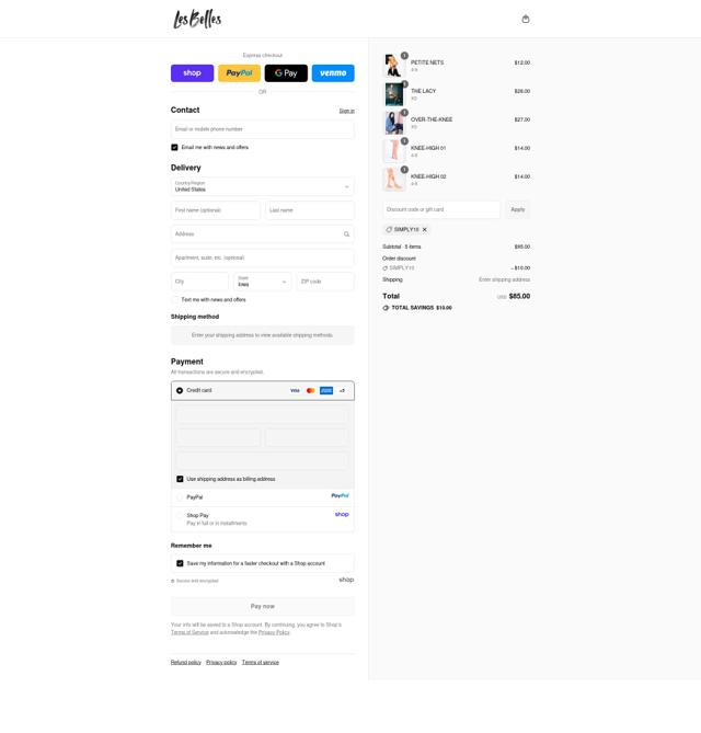 Les Belles checkout page showing Les Belles discount code box | Screenshot taken by SimplyCodes community member on Sep 15, 2025