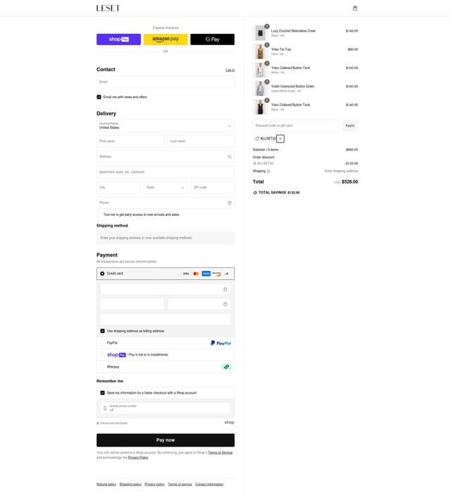 Leset checkout page showing Leset discount code box | Screenshot taken by SimplyCodes community member on Dec 29, 2024