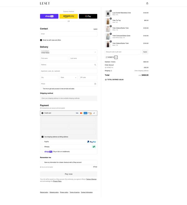 Leset checkout page showing Leset discount code box | Screenshot taken by SimplyCodes community member on Jan 13, 2025