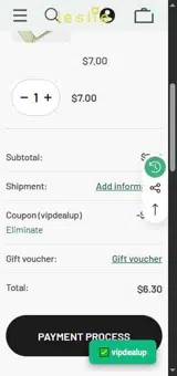 vipdealup coupon verification screenshot