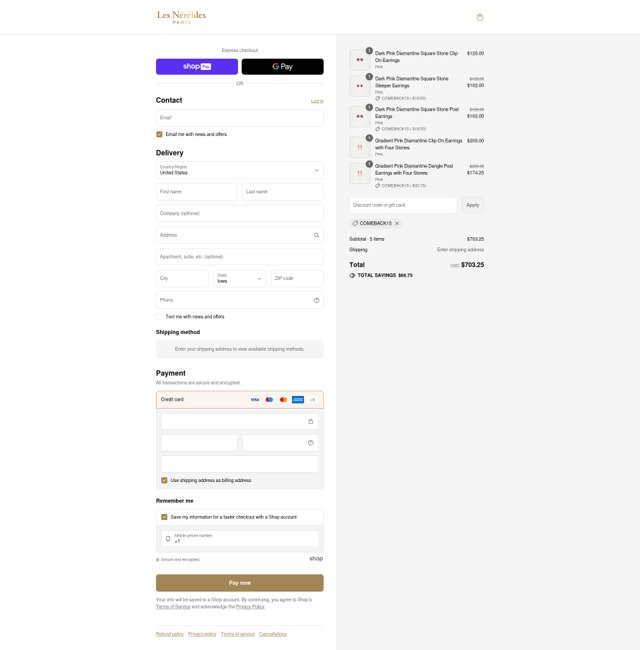 Les Nereides checkout page showing Les Nereides discount code box | Screenshot taken by SimplyCodes community member on Aug 26, 2025