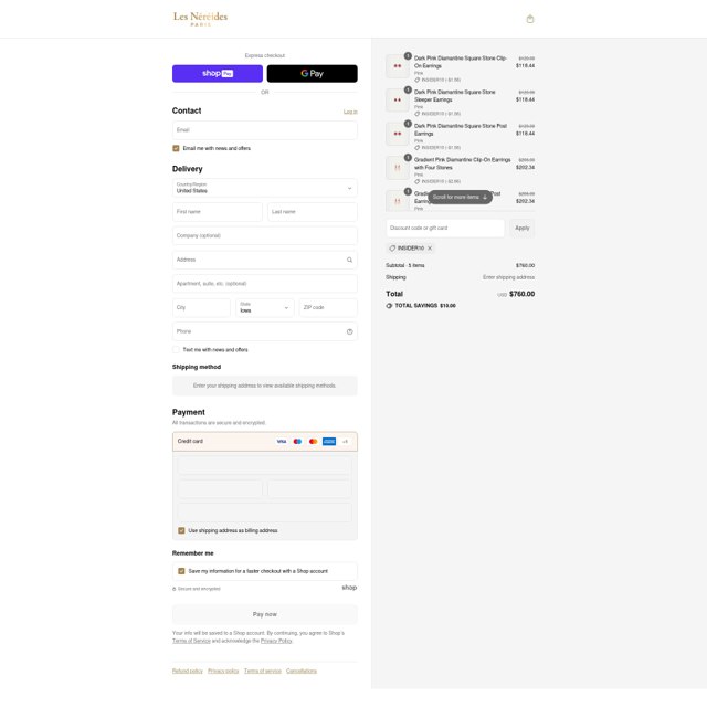 Les Nereides checkout page showing Les Nereides discount code box | Screenshot taken by SimplyCodes community member on Aug 26, 2025