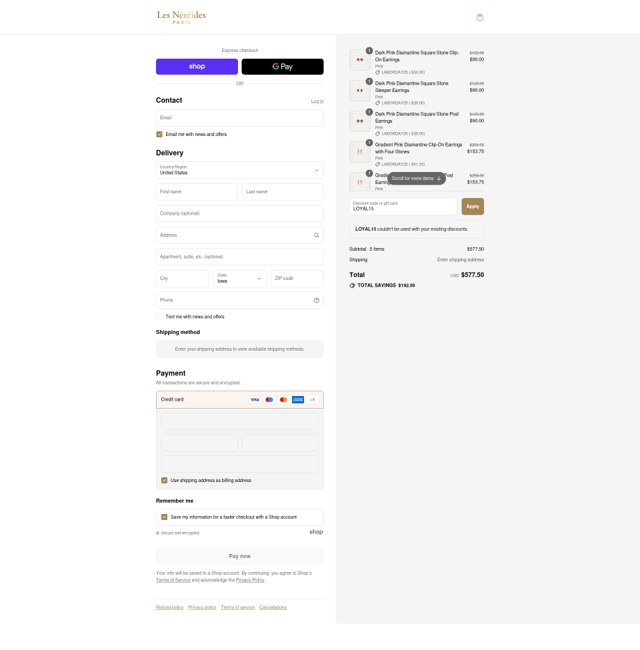 Les Nereides checkout page showing Les Nereides discount code box | Screenshot taken by SimplyCodes community member on Aug 30, 2025