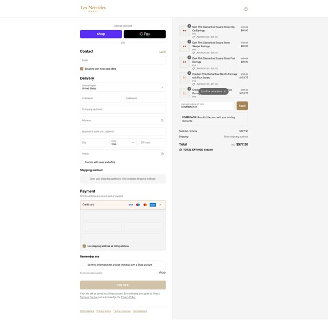 Les Nereides checkout page showing Les Nereides discount code box | Screenshot taken by SimplyCodes community member on Aug 30, 2025
