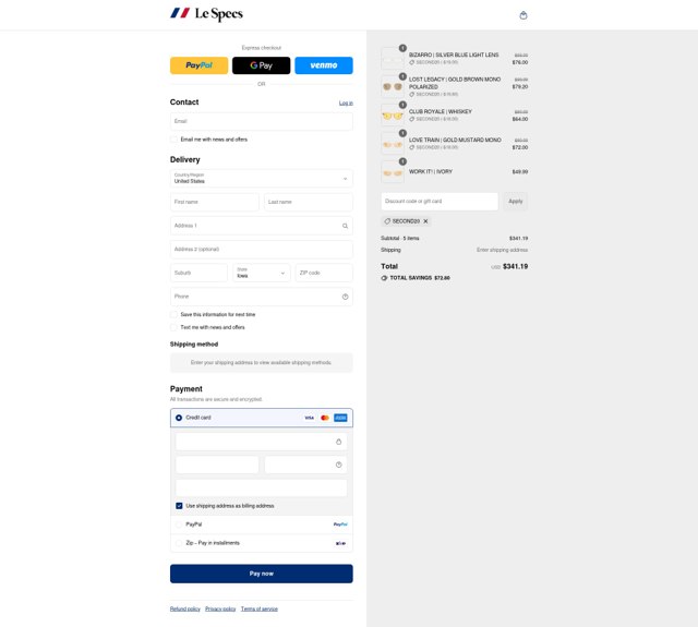 Le Specs checkout page showing Le Specs discount code box | Screenshot taken by SimplyCodes community member on Aug 24, 2025