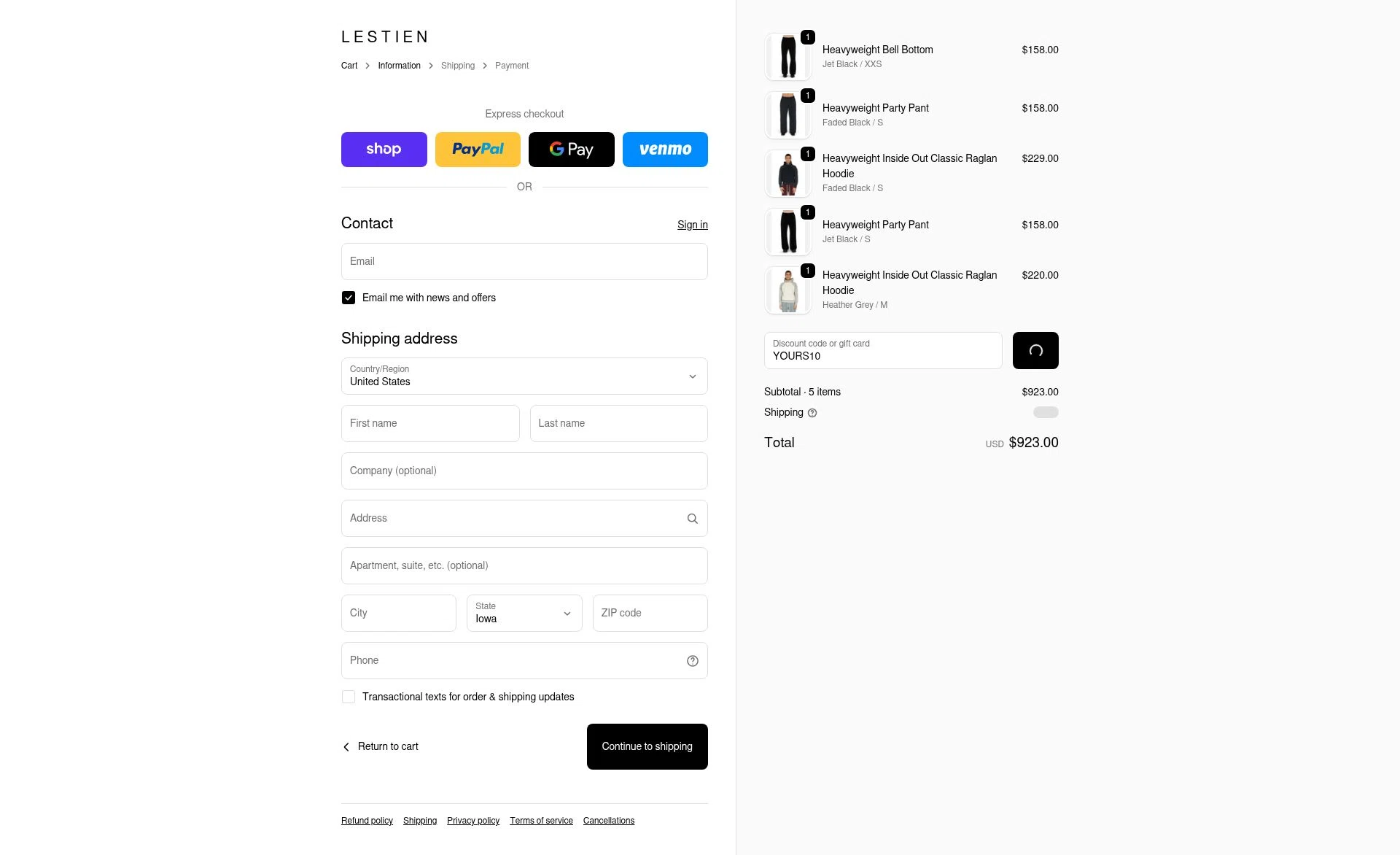 Les Tien checkout page showing Les Tien promo code box | Screenshot taken by SimplyCodes community member on Dec 27, 2025