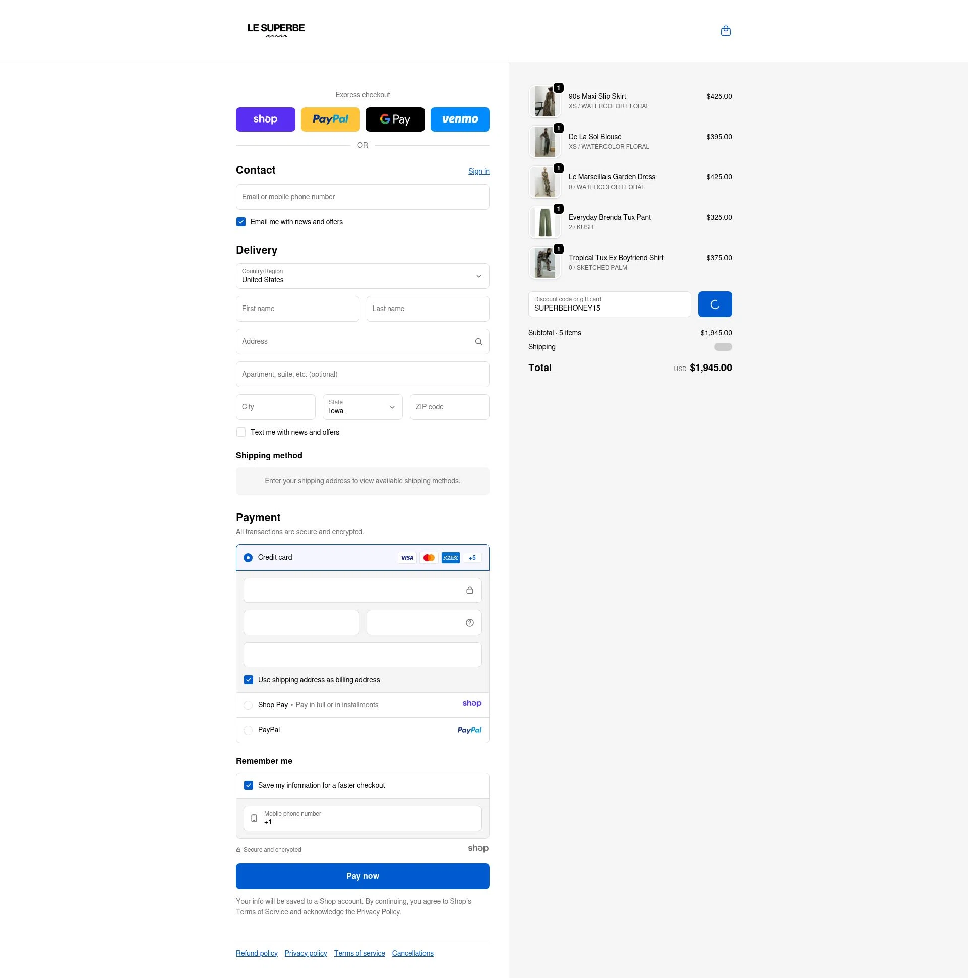 Le Superbe checkout page showing Le Superbe promo code box | Screenshot taken by SimplyCodes community member on Dec 25, 2025