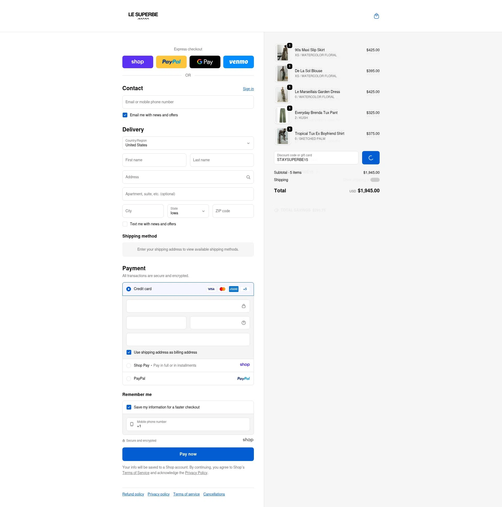 Le Superbe checkout page showing Le Superbe promo code box | Screenshot taken by SimplyCodes community member on Dec 30, 2025