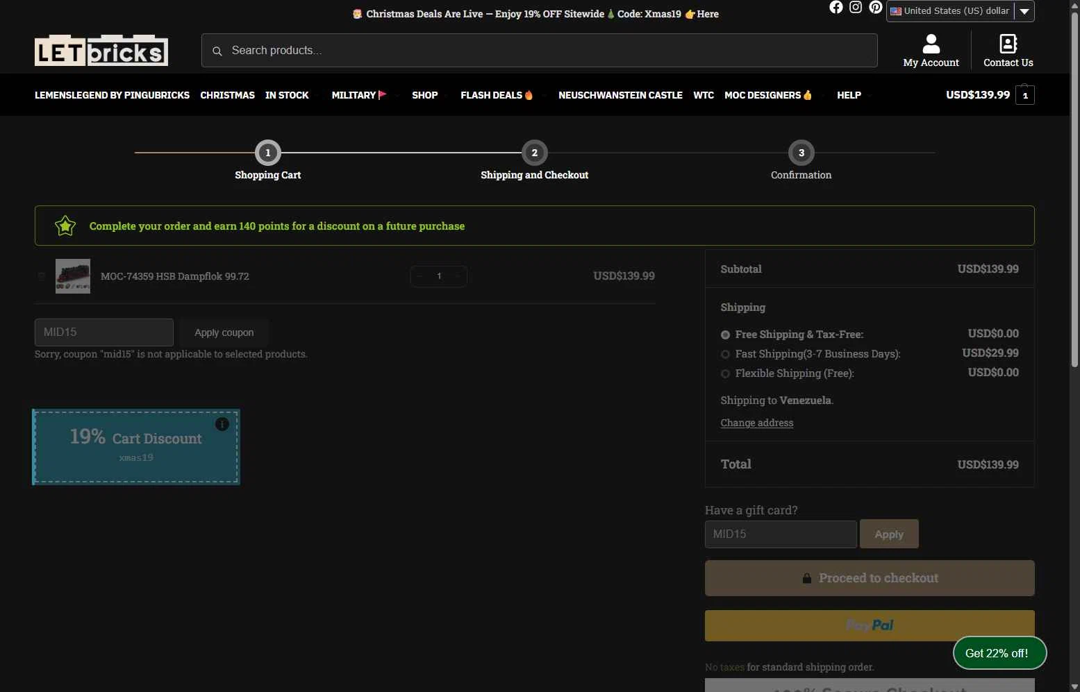 Letbricks checkout page showing Letbricks coupon code box | Screenshot taken by SimplyCodes community member on Jan 3, 2026