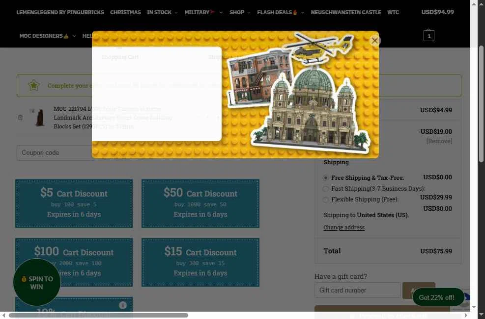 Letbricks checkout page showing Letbricks coupon code box | Screenshot taken by SimplyCodes community member on Dec 24, 2025