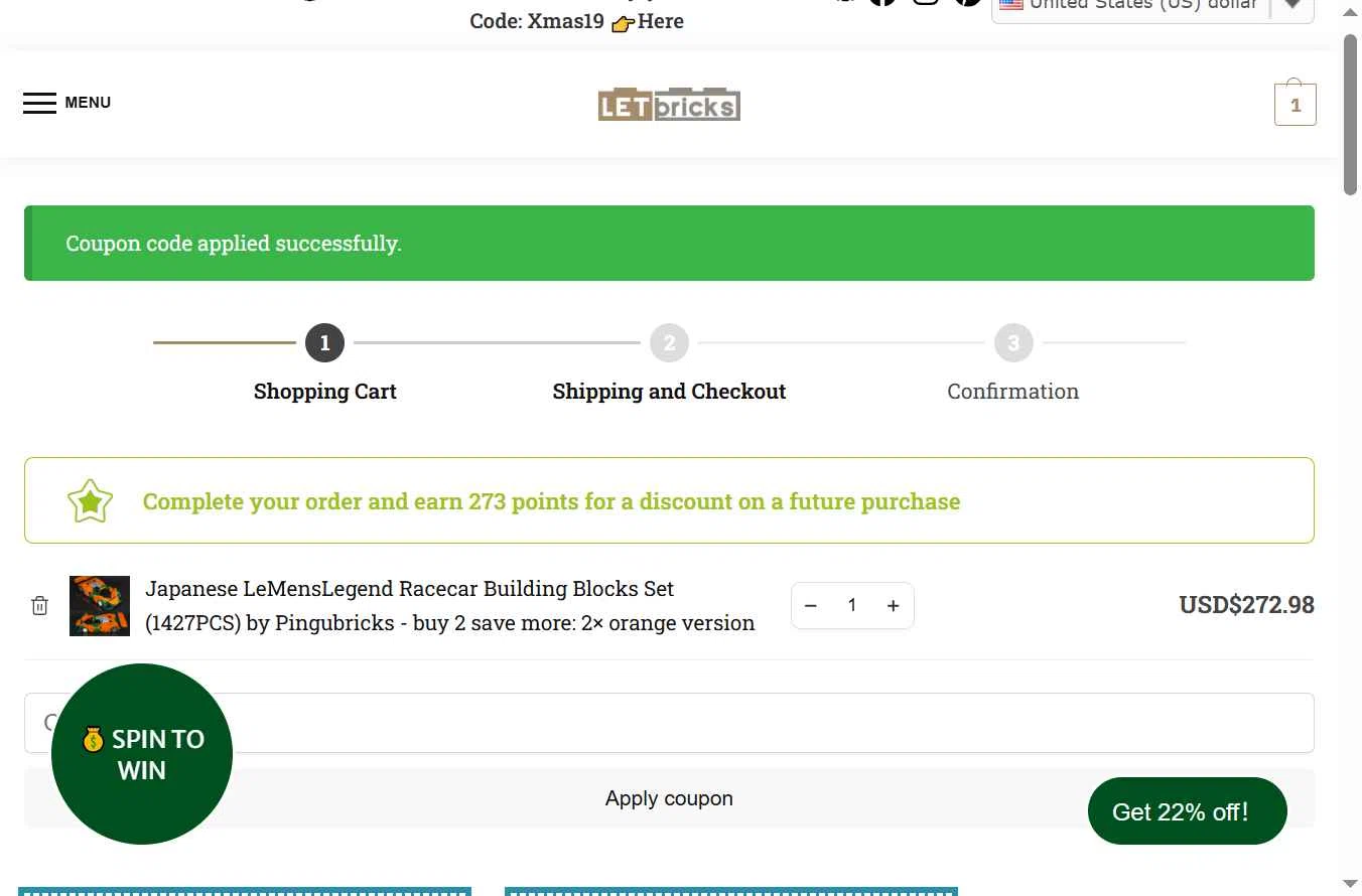 Letbricks checkout page showing Letbricks coupon code box | Screenshot taken by SimplyCodes community member on Dec 29, 2025
