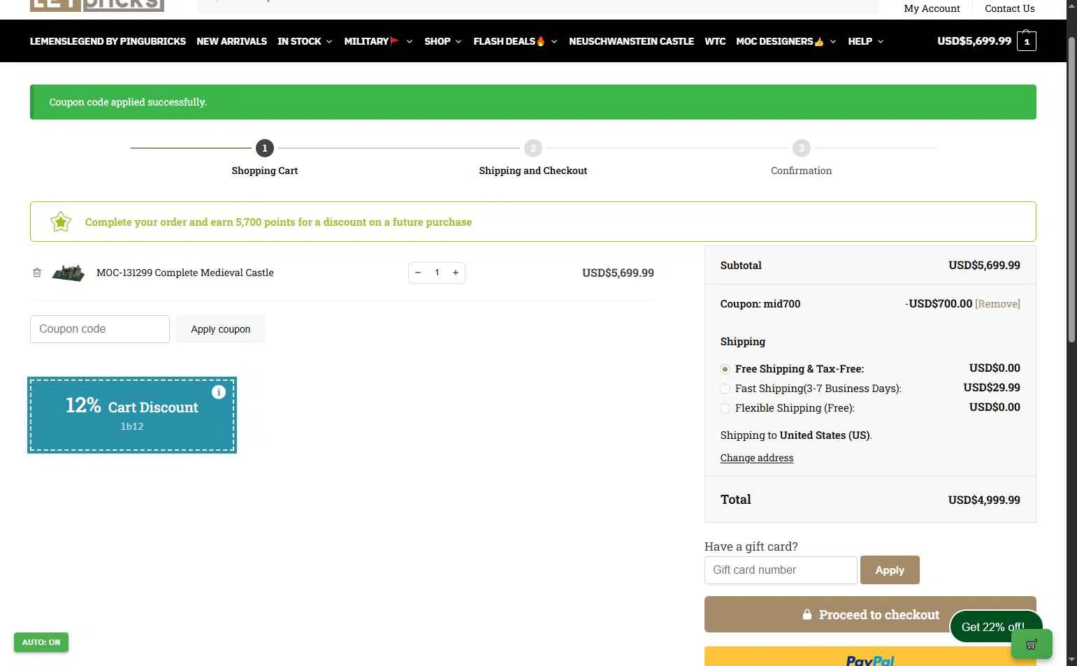 Letbricks checkout page showing Letbricks coupon code box | Screenshot taken by SimplyCodes community member on Jan 4, 2026