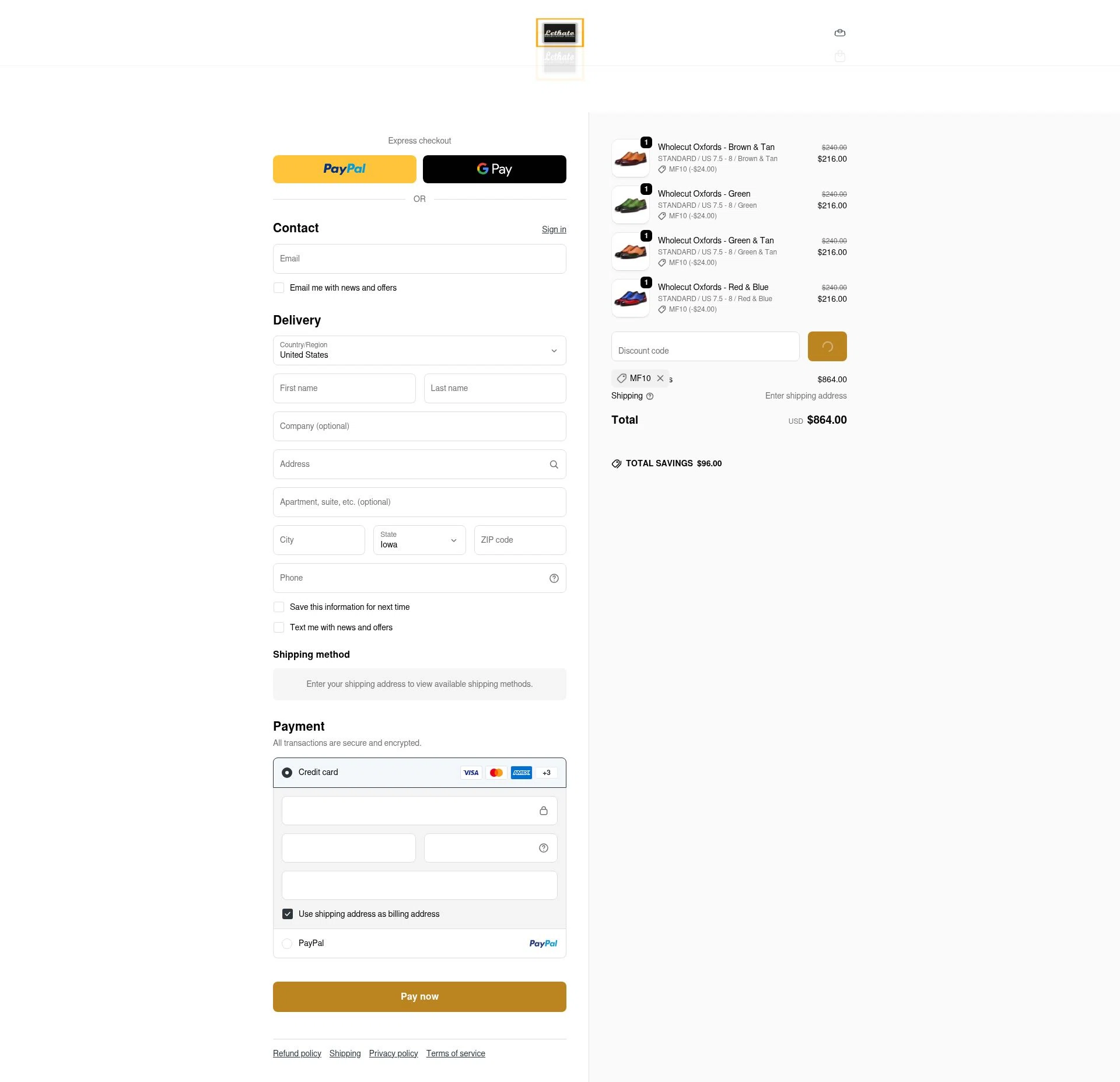 Lethato checkout page showing Lethato discount code box | Screenshot taken by SimplyCodes community member on Feb 8, 2026