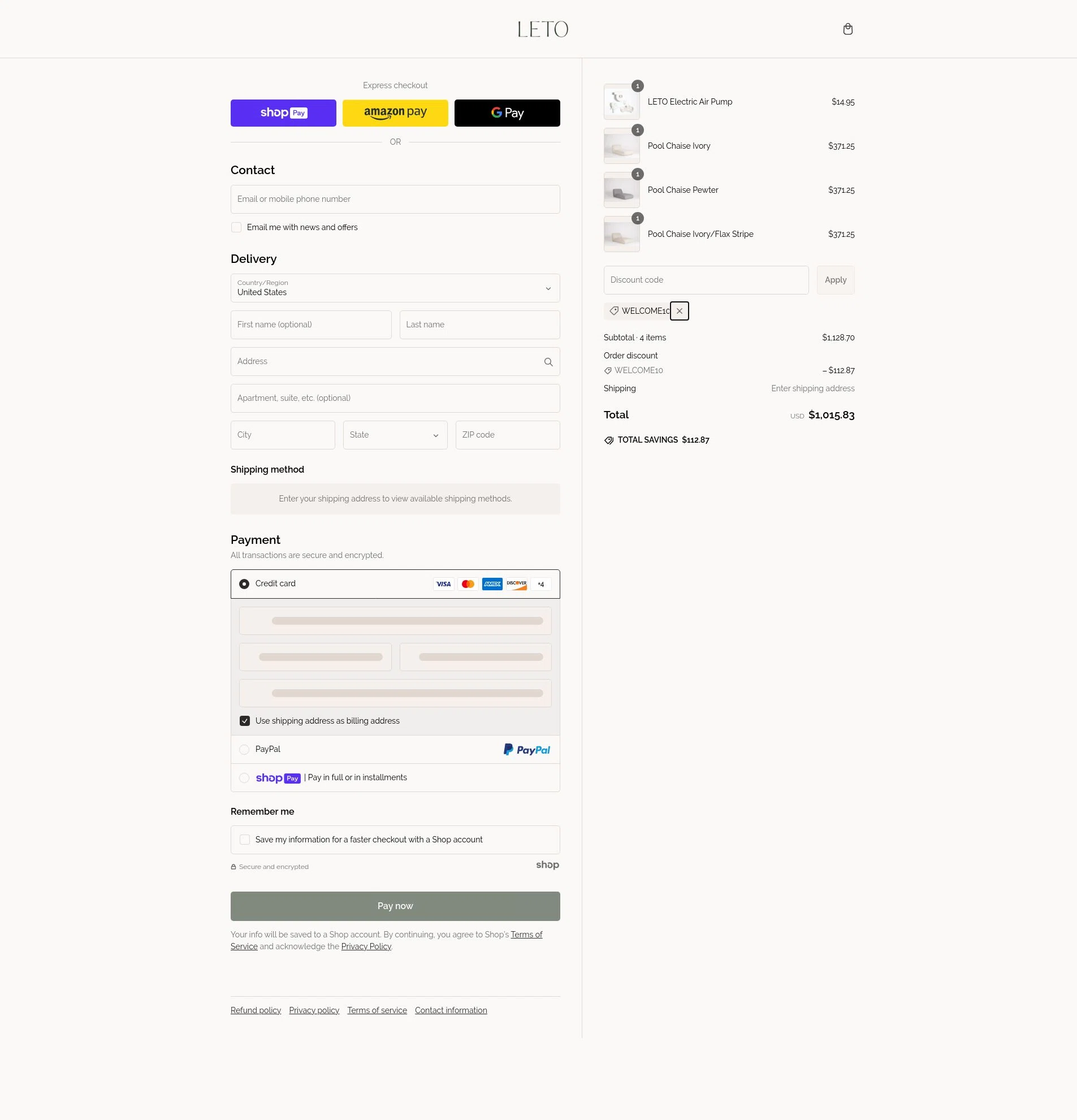 LETO checkout page showing LETO promo code box | Screenshot taken by SimplyCodes community member on Feb 22, 2025