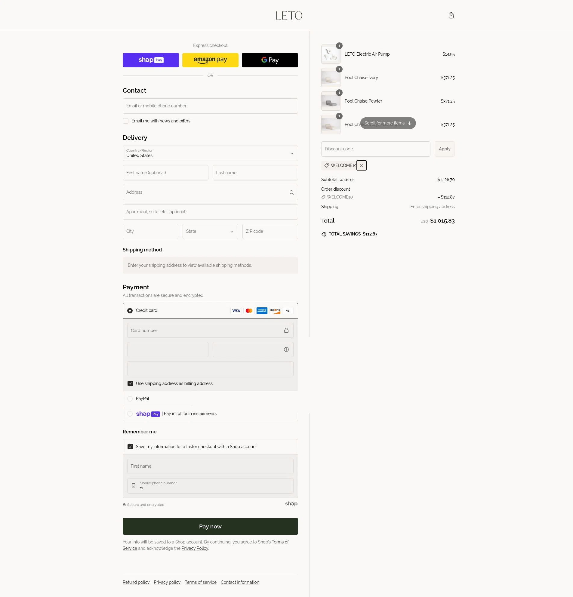 LETO checkout page showing LETO promo code box | Screenshot taken by SimplyCodes community member on Feb 7, 2025