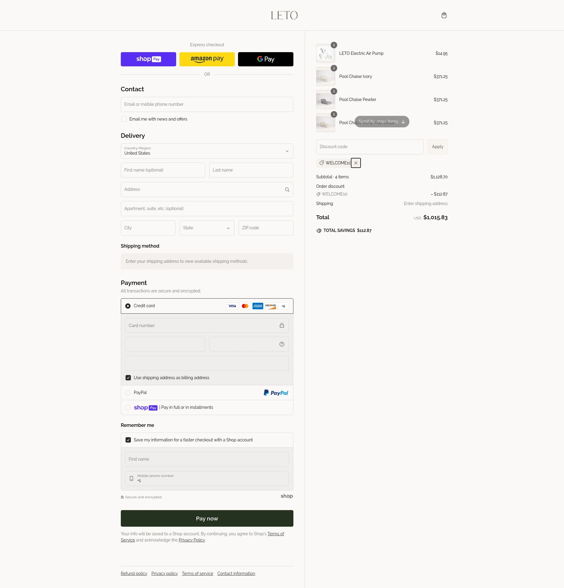 LETO checkout page showing LETO promo code box | Screenshot taken by SimplyCodes community member on Feb 11, 2025