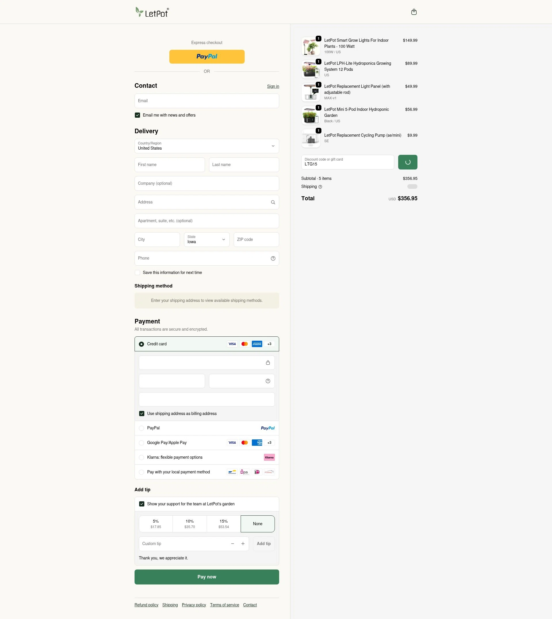 LetPot checkout page showing LetPot discount code box | Screenshot taken by SimplyCodes community member on Jan 8, 2026