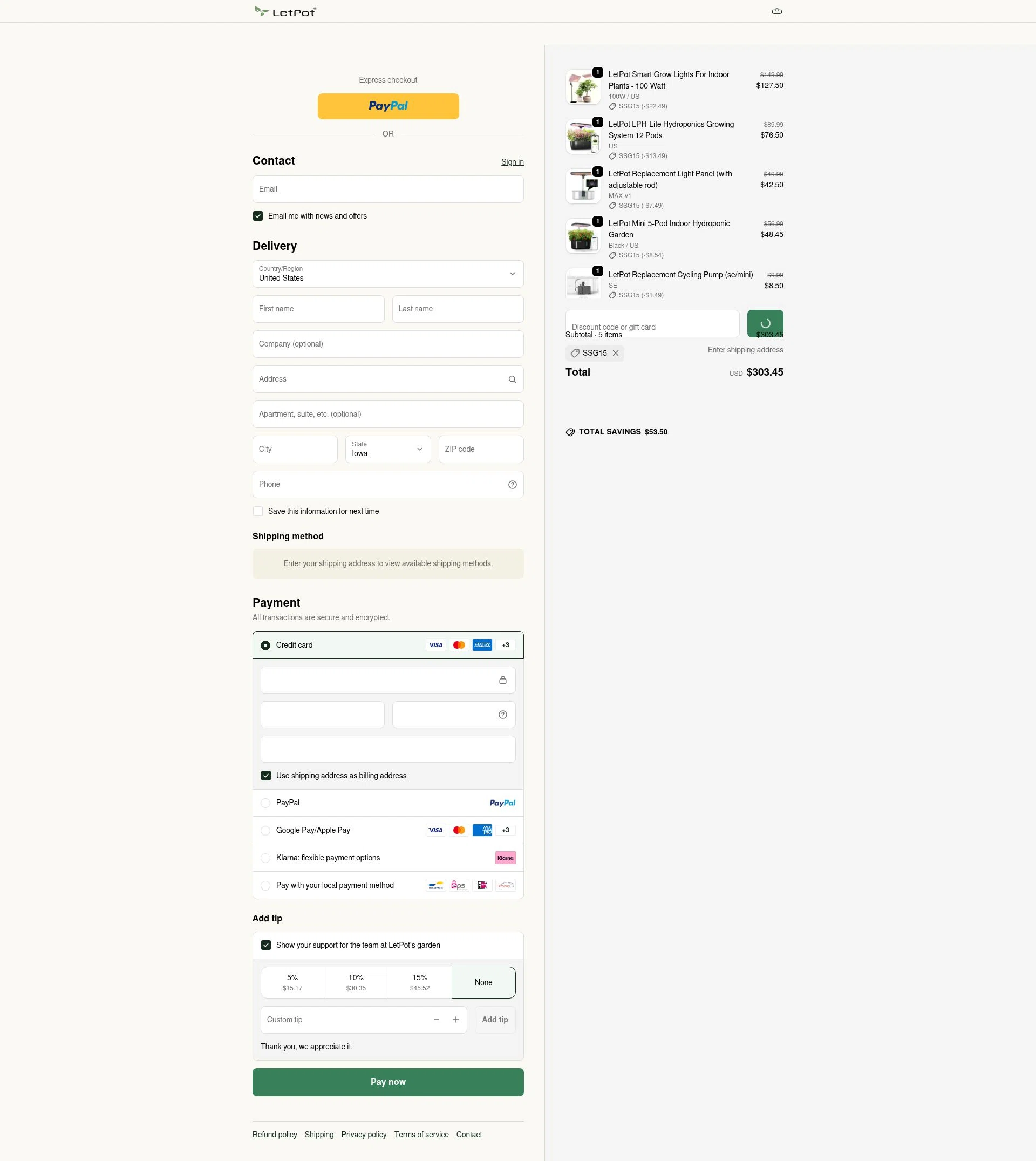 LetPot checkout page showing LetPot discount code box | Screenshot taken by SimplyCodes community member on Jan 3, 2026