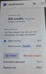 BETTER10 coupon verification screenshot