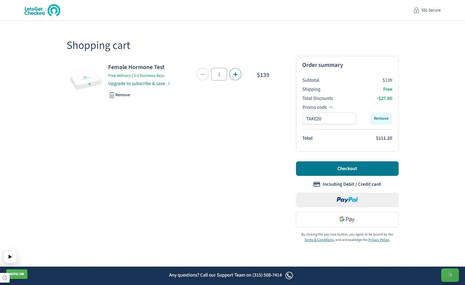 LetsGetChecked checkout page showing LetsGetChecked promo code box | Screenshot taken by SimplyCodes community member on Jan 17, 2026