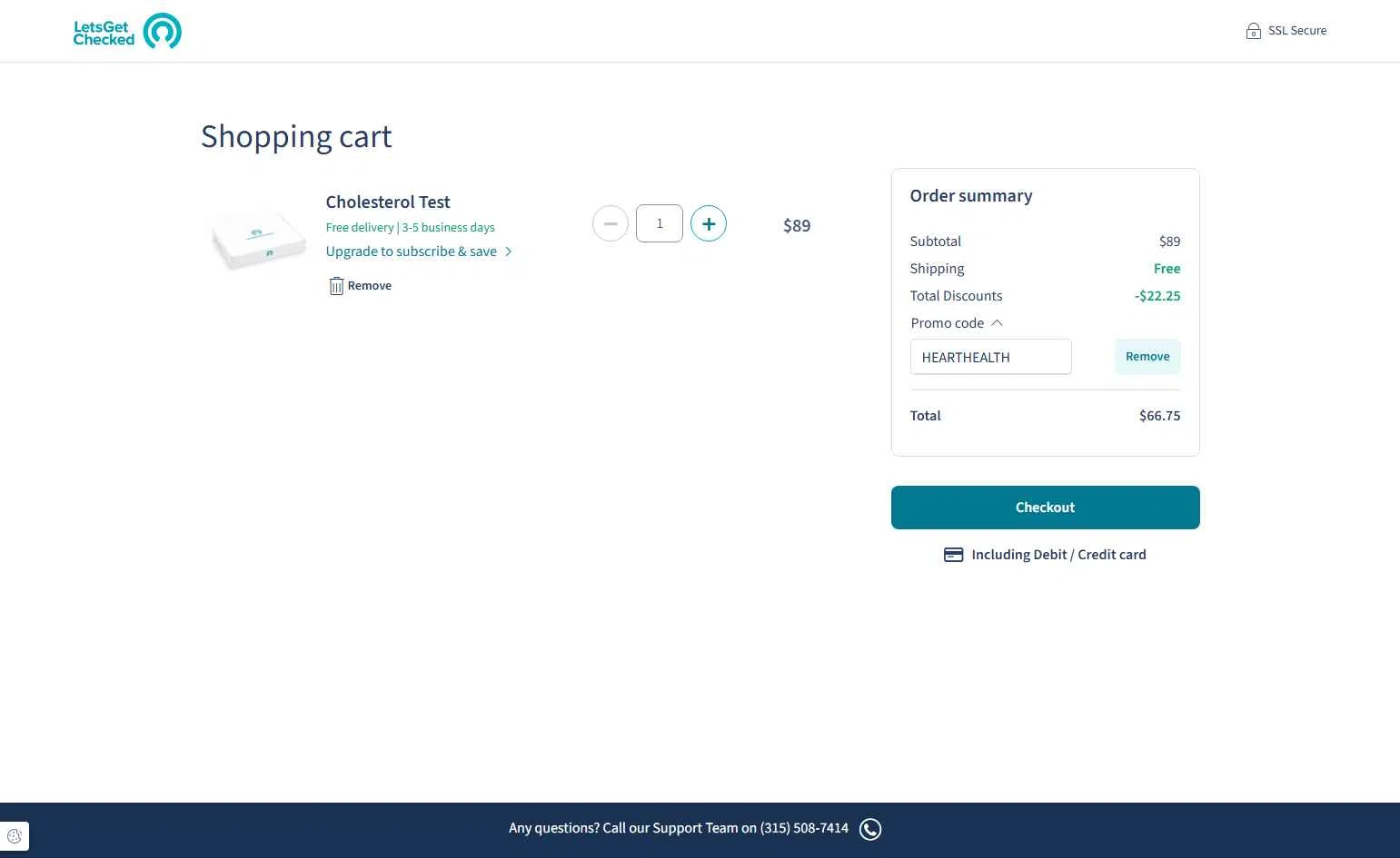 LetsGetChecked checkout page showing LetsGetChecked promo code box | Screenshot taken by SimplyCodes community member on Nov 23, 2025