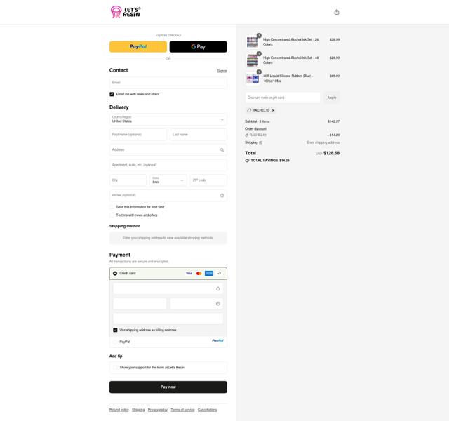Let's Resin checkout page showing Let's Resin promo code box | Screenshot taken by SimplyCodes community member on Sep 13, 2025