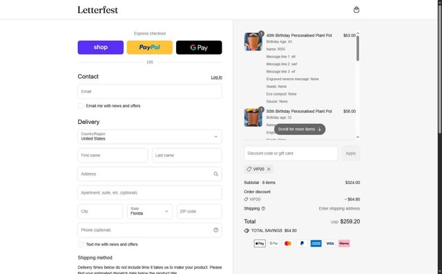 Letterfest checkout page showing Letterfest discount code box | Screenshot taken by SimplyCodes community member on Aug 28, 2025