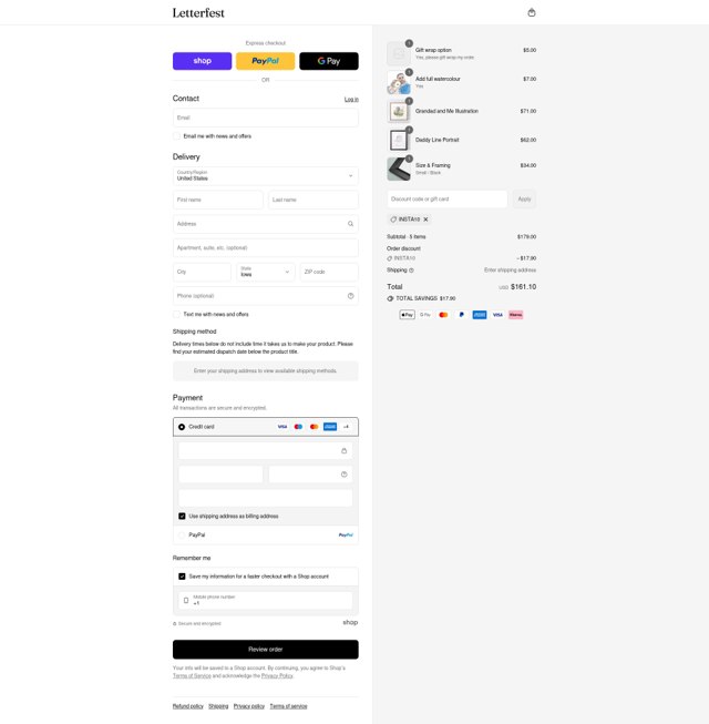 Letterfest checkout page showing Letterfest discount code box | Screenshot taken by SimplyCodes community member on Aug 30, 2025