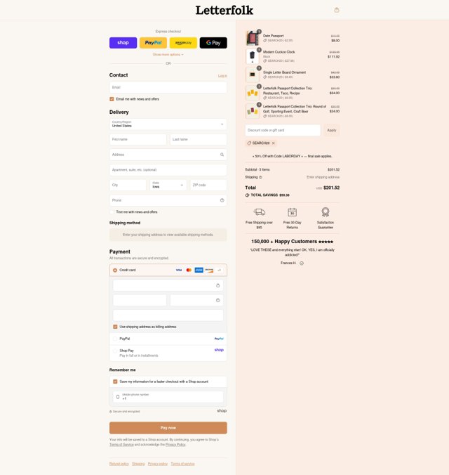 Letterfolk checkout page showing Letterfolk discount code box | Screenshot taken by SimplyCodes community member on Sep 1, 2025