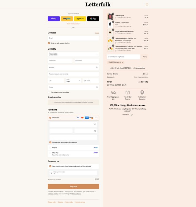 Letterfolk checkout page showing Letterfolk discount code box | Screenshot taken by SimplyCodes community member on Sep 6, 2025
