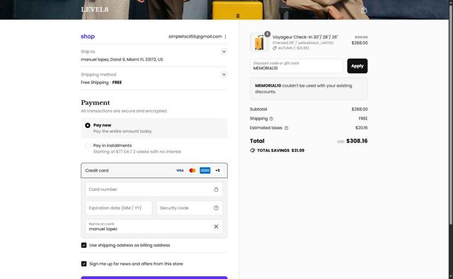 LEVEL8 checkout page showing LEVEL8 promo code box | Screenshot taken by SimplyCodes community member on Sep 12, 2025
