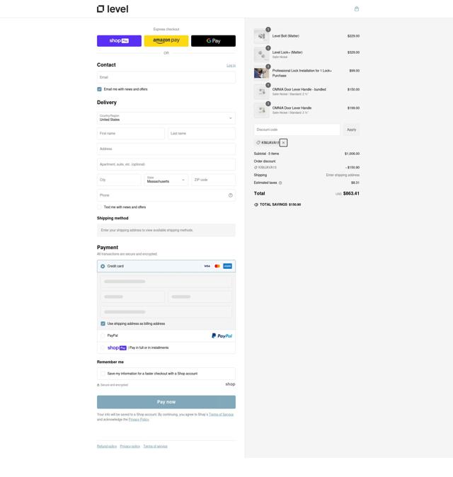 Level checkout page showing Level discount code box | Screenshot taken by SimplyCodes community member on Feb 14, 2025