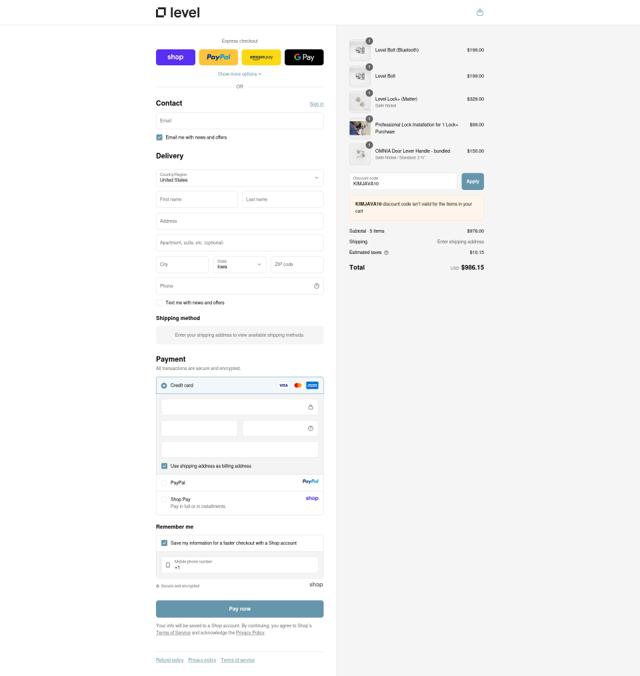 Level checkout page showing Level discount code box | Screenshot taken by SimplyCodes community member on Sep 12, 2025