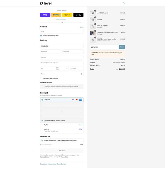 Level checkout page showing Level discount code box | Screenshot taken by SimplyCodes community member on Sep 8, 2025