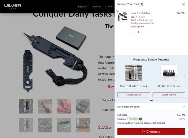 Lever Gear checkout page showing Lever Gear coupon code box | Screenshot taken by SimplyCodes community member on Jul 1, 2025