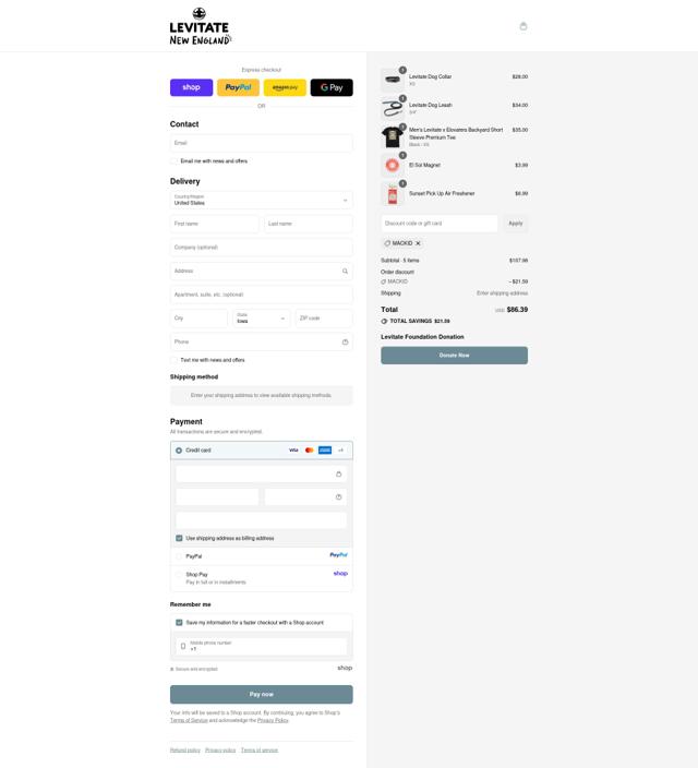 Levitate Clothing checkout page showing Levitate Clothing promo code box | Screenshot taken by SimplyCodes community member on Sep 13, 2025