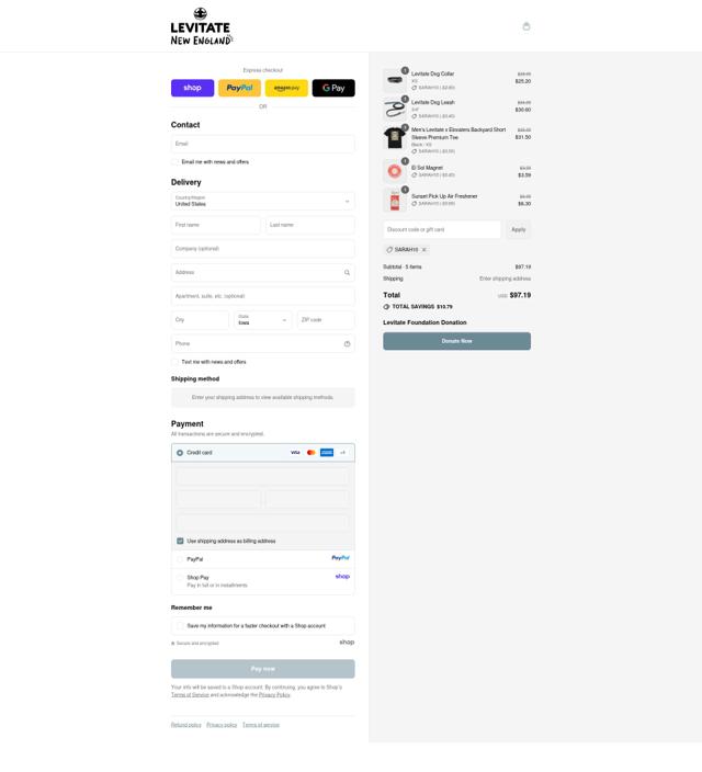 Levitate Clothing checkout page showing Levitate Clothing promo code box | Screenshot taken by SimplyCodes community member on Sep 13, 2025