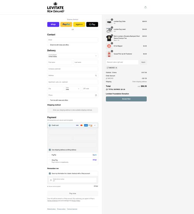 Levitate Clothing checkout page showing Levitate Clothing promo code box | Screenshot taken by SimplyCodes community member on Sep 9, 2025